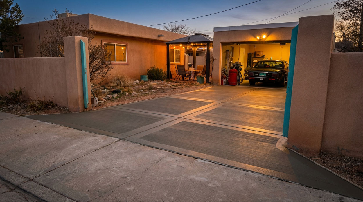 Concrete driveway for southwest-style home in Rio Rancho