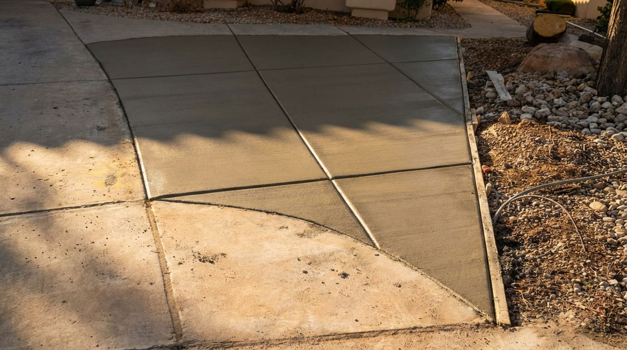 Fresh concrete driveway extension in Rio Rancho, NM