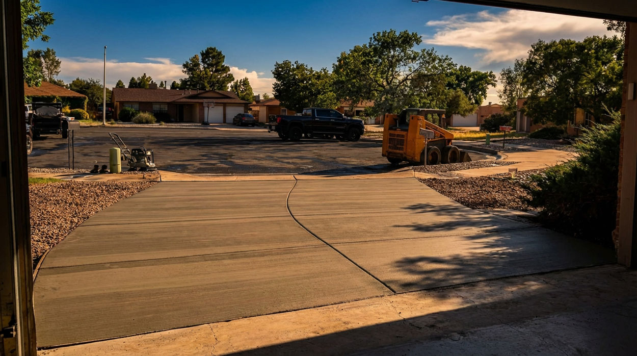 Finished residential concrete driveway in Albuquerque, NM